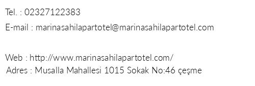 Marina Sahil Apart Otel telefon numaralar, faks, e-mail, posta adresi ve iletiim bilgileri